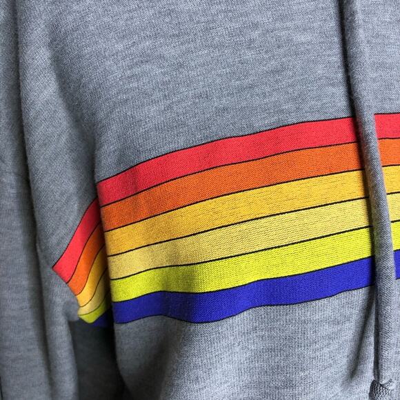 Chaser gray hooded pullover sweatshirt rainbow stripe front size Medium - Picture 13 of 14